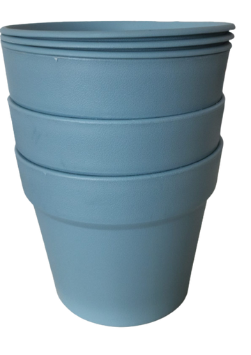 image of GRO Plastic Flower Pot and Saucer Set Blue 3 Piece Set