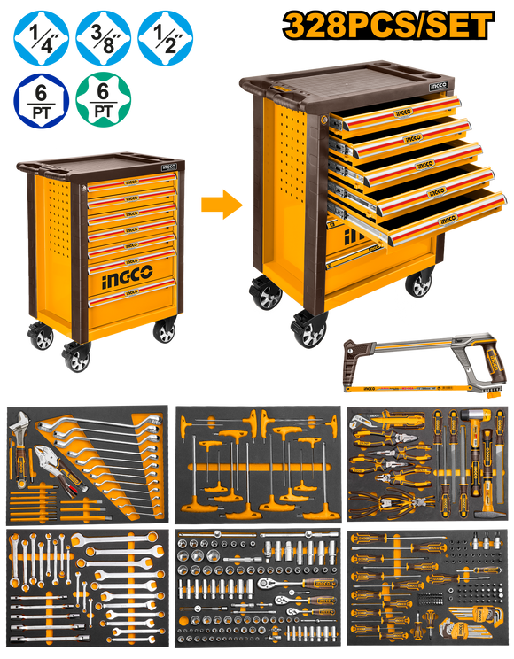 Ingco 328 Pcs Tool Trolley Chest – 7 drawer HTCS273281