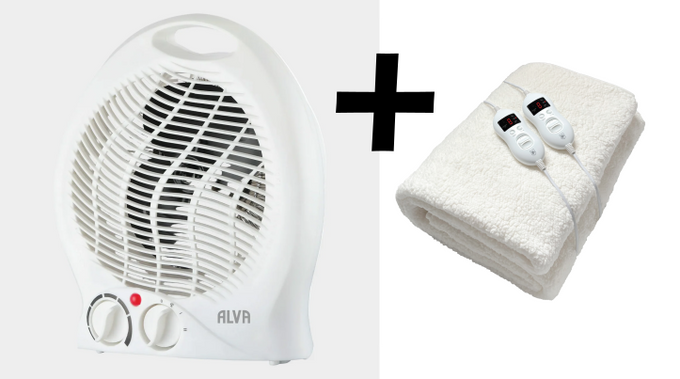Alva Fan Heater 1000/ 2000W & Double Sherpa Electric Blanket 137x188 Combo