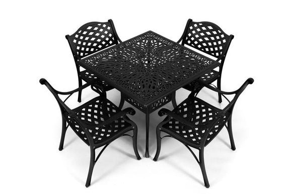 Anray 4 Seater Lattice with 90cm Patio Table Set SQUARE - Black