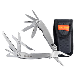 Image of a Tork Craft Multitool Silver Mini With LED  Light With Nylon Pouch In Blister