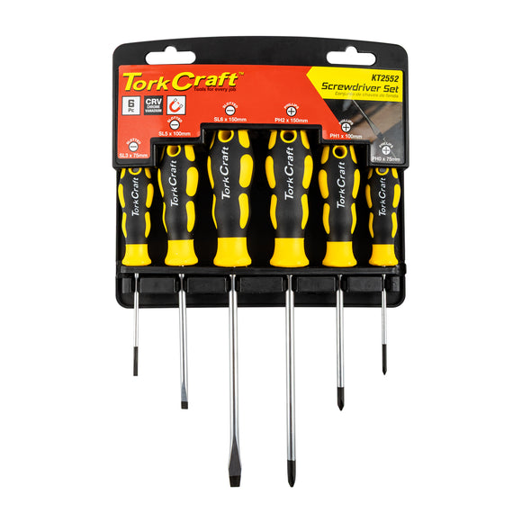 Image of a Tork Craft 6pc Screwdriver Set With Wall Mountable Rack Ph Sl