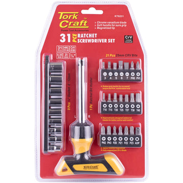 Image of a Tork Craft 31pc Screwdriver Ratchet T-handle Bit Set