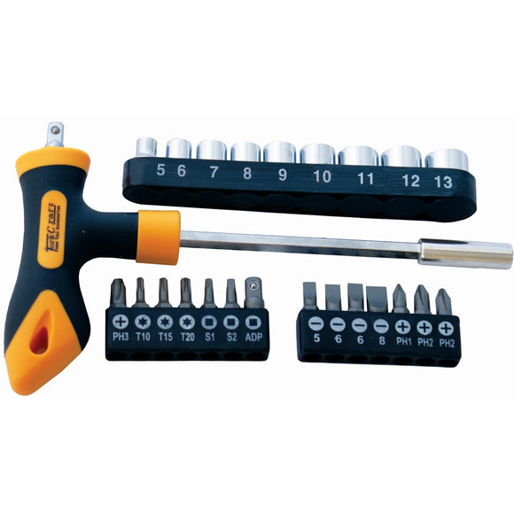 Image of a Tork Craft Screwdriver Bit & Socket Set 24 Pc T Bar