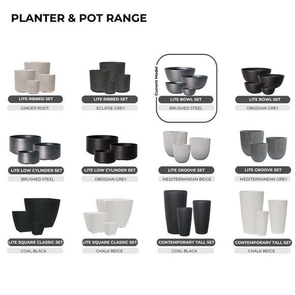 Image of a CASA CALORE Flower Pots and Planters, Ultralight Bowl 4.5kg/Set 3+1 Low Bowl design - Brushed Steel 2