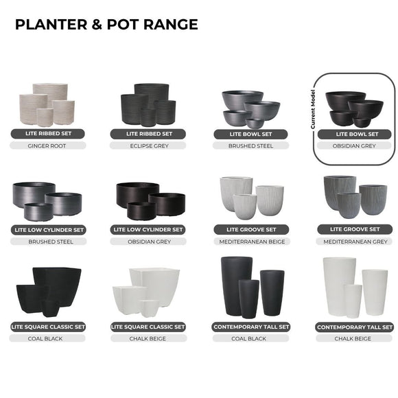 Image of a CASA CALORE Flower Pots and Planters, Ultralight Bowl 4.5kg/Set 3+1 Low Bowl design - Obsidian Grey 2