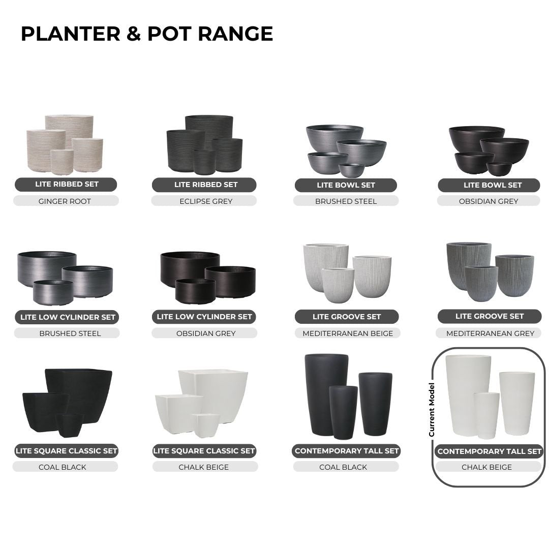 Image of a CASA CALORE Flower Pots and Planters, Ultralight Tall 9.2kg/Set 3 Cylindrical Fluted - Chalk Beige 2