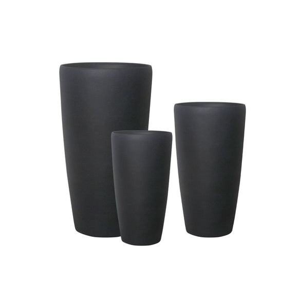 Image of a CASA CALORE Flower Pots and Planters, Ultralight Tall 9.2kg/Set 3 Cylindrical Fluted - Coal Black 1