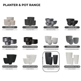 Image of a CASA CALORE Flower Pots and Planters, Ultralight Tall 9.2kg/Set 3 Cylindrical Fluted - Coal Black 2