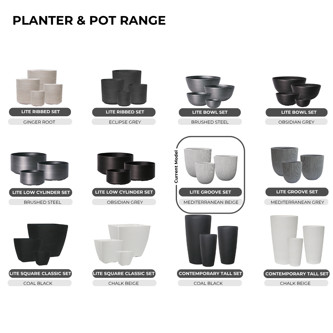 Image of a CASA CALORE Flower Pots and Planters, Ultralight Groove 3.9kg/Set 3 Fluted Groove - Mediterranean Beige 2