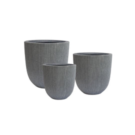 Image of a CASA CALORE Flower Pots and Planters, Ultralight Groove 3.9kg/Set 3 Fluted Groove - Mediterranean Grey 1