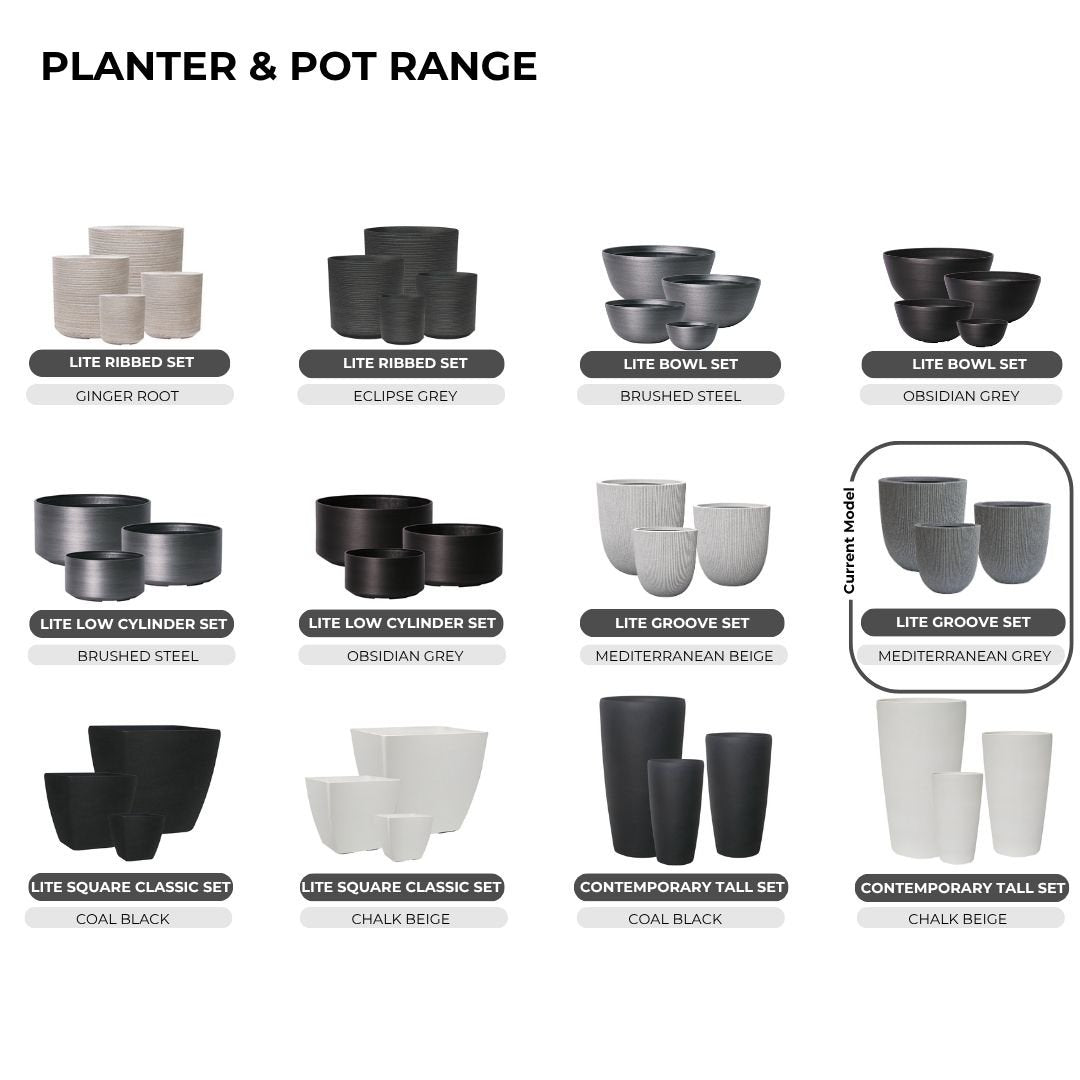 Image of a CASA CALORE Flower Pots and Planters, Ultralight Groove 3.9kg/Set 3 Fluted Groove - Mediterranean Grey 2