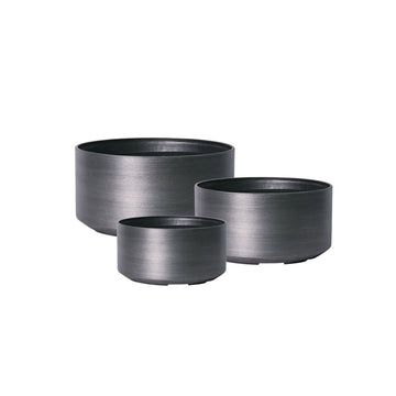 Image of a CASA CALORE Flower Pots and Planters, Ultralight Low 6kg/Set 3 Low Cylinder design - Brushed Steel 1