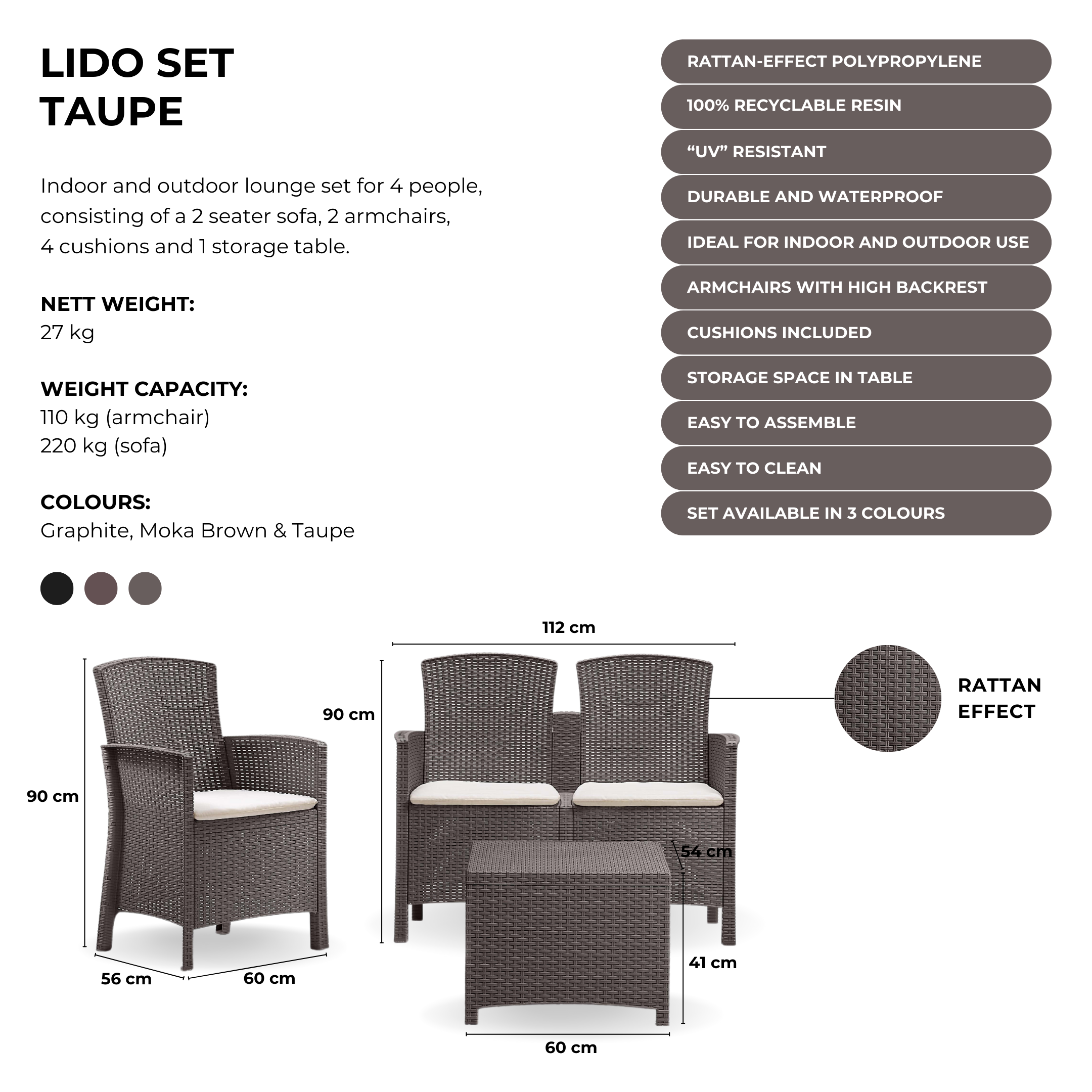 Image of a ECONOFURN Lido 4 Piece Patio Set - Taupe 2