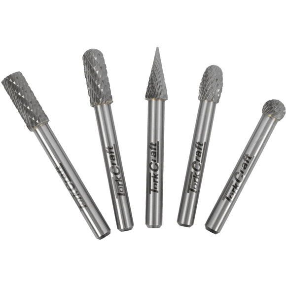 Image of a Tork Craft Rotary Burr Set 5 Piece Asstd 8mm Diameter Tungsten