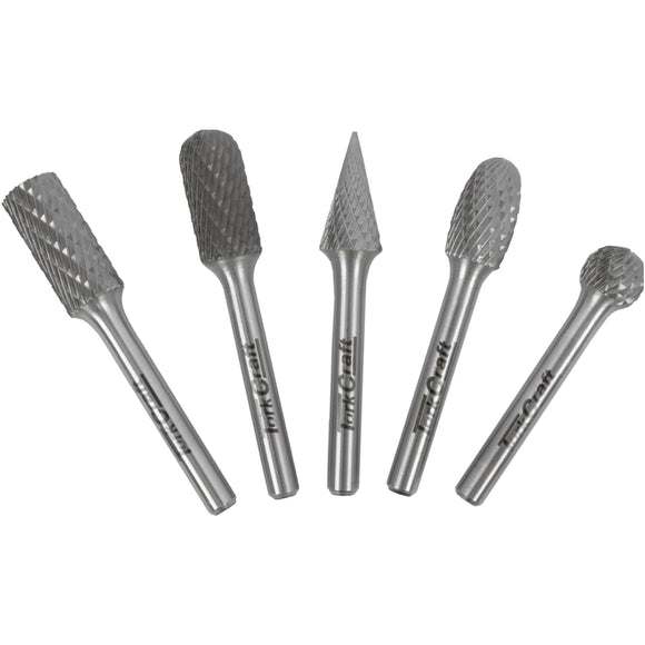 Image of a Tork Craft Rotary Burr Set 5 Piece Asstd 12mm Diameter Tungsten