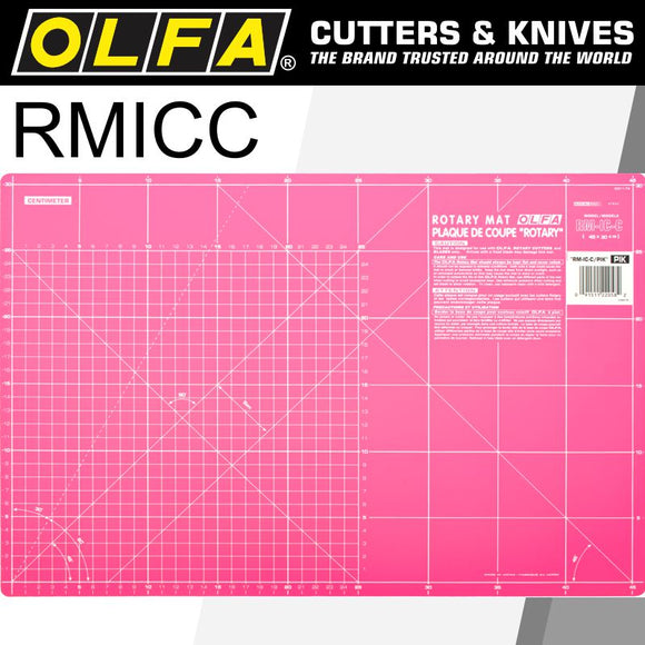 Image of a Olfa Mat Rotary 450 X 300mm Metric & Inch Double Sided Pink