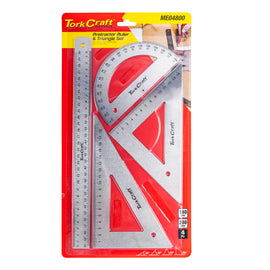 Image of a Tork Craft Protractor Ruler & 2 X Traingle Set 4pc