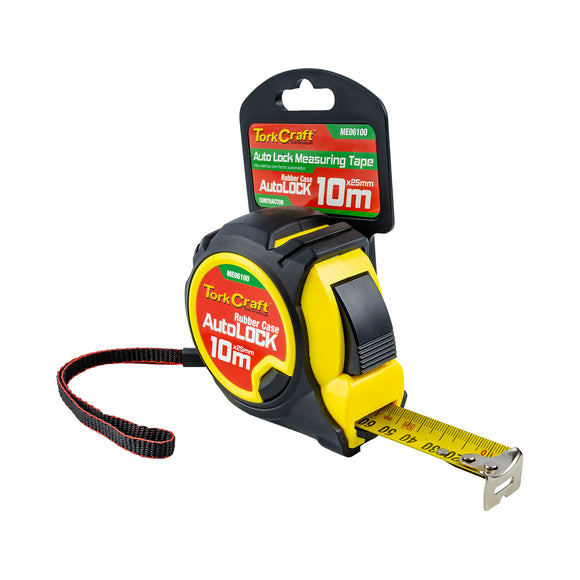 Image of a Tork Craft Measuring Tape Autolock 10m X 25mm Rubber Casing Matt Finish