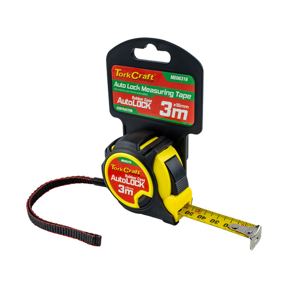 Image of a Tork Craft Measuring Tape Autolock 3m X 16mm Rubber Casing Matt Finish