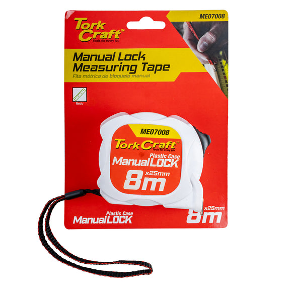 Image of a Tork Craft Measuring Tape M/lock 8m X 25mm Plastic Casing