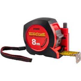 Image of a Tork Craft Measuring Tape With Marker 8m X 25mm Rubber Casing Matt Finish