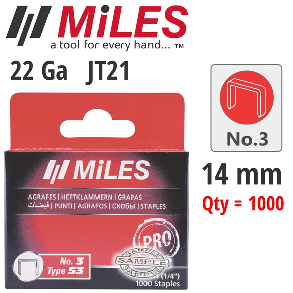 Image of a GALV STAPLES 22G JT21 14MM X 1000PCS MILES NO3