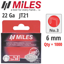 Image of a GALV STAPLES 22G JT21 6MM X 1000PCS MILES NO3