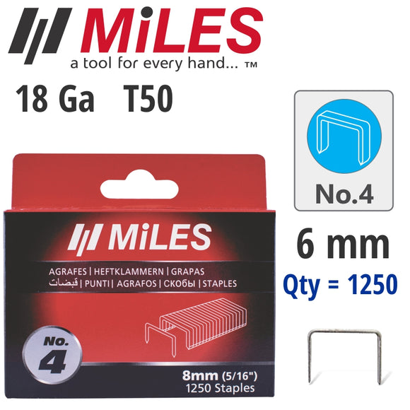 Image of a GALV STAPLES 18G T50 6MM X 1250PCS MILES NO4