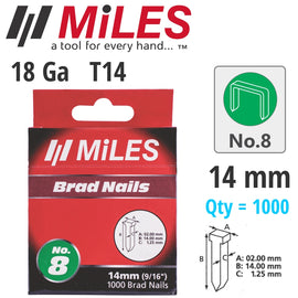Image of a GALV BRAD NAIL T14 18G 14MM X 1000PCS MILES NO8