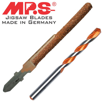 Image of a JIGSAW BLADE UNIV. SET CARBIDE RASP 6MM 100/75 + DRILL BIT 6X60X100MM