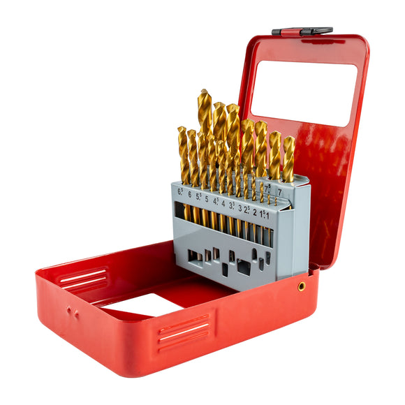 Image of a Tork Craft Drill Bit Set 19pce Tin. Coated Metal Case