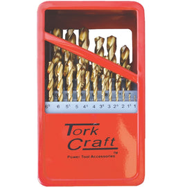 Image of a Tork Craft Drill Bit Set 25pce Tin. Coated Metal Case
