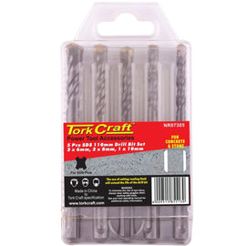 Image of a Tork Craft 5pc Drill Bit Set SDS 110mm 2 X6mm, 2 X 8mm, 1x10mm