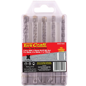Image of a Tork Craft 5pc Drill Bit Set SDS 110mm 2 X6mm, 2 X 8mm, 1x10mm