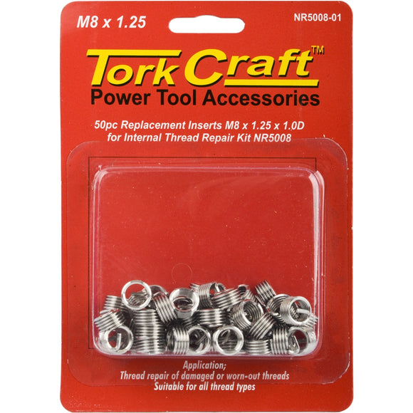 Image of a Tork Craft Thread Repair Kit M8 X 1.25 X 1.0d Replacement Inserts For Nr5008