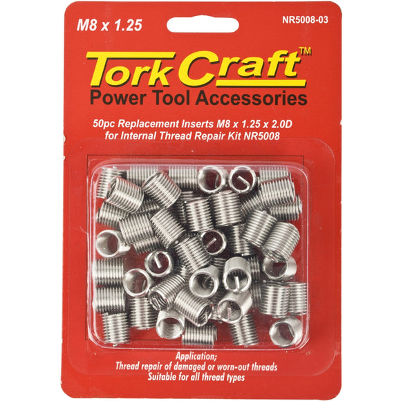 Image of a Tork Craft Thread Repair Kit M8 X 1.25 X 2.0d Replacement Inserts For Nr5008