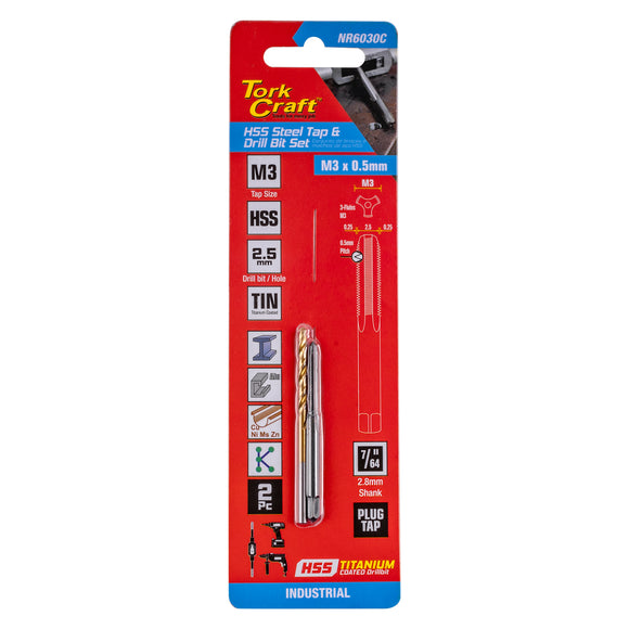 Image of a Tork Craft Tap HSS 3x0.5 & Drill 2.5mm 2pc Set