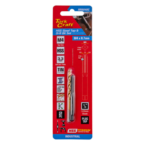 Image of a Tork Craft Tap HSS 4x0.7 & Drill 3.3mm 2pc Set