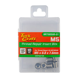 Image of a Tork Craft Replacement Insert 10pc M5 X 0.8 X 7.6mm Stainless Steel For Nr700508