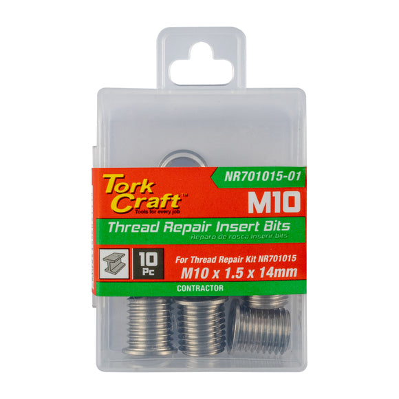 Image of a Tork Craft Replacement Insert 10pc M10 X 1.5 X 14mm Stainless Steel For Nr701015