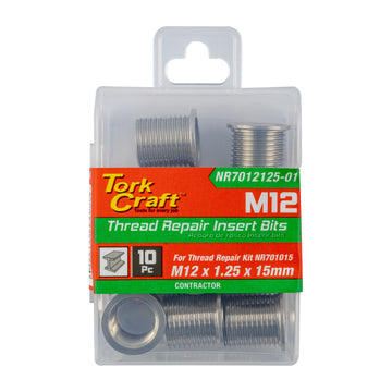 Image of a Tork Craft Replacement Insert 10pc M12 X 1.25 X 15mm Stainless Steel For Nr7012125