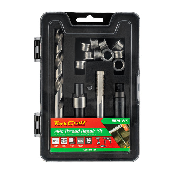 Image of a Tork Craft Thread Repair Kit 14pc M12 X 1.5 X 9.2mm Flange Insert