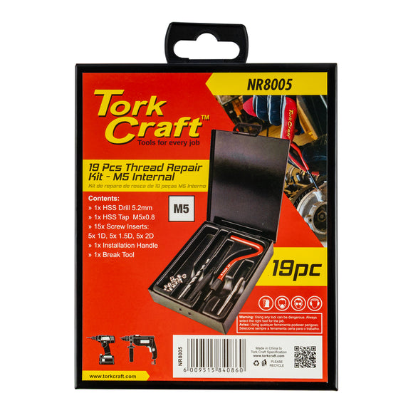 Image of a Tork Craft Thread Repair Kit 19pc M5 X 0.8mm Internal (metal Box)