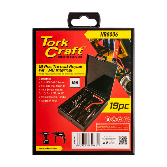Image of a Tork Craft Thread Repair Kit 19pc M6 X 1.0mm Internal (metal Box)