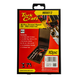 Image of a Tork Craft Thread Repair Kit 10pc M12 X 1.75mm Internal (metal Box)