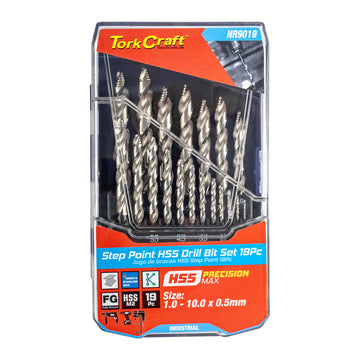 Image of a Tork Craft 19pce Drill Set Precision-max Step Point 1-10mm X 0.5mm