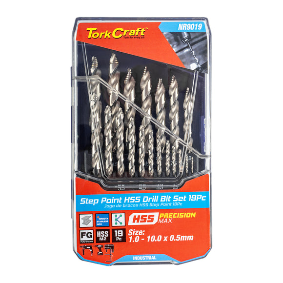 Image of a Tork Craft 19pce Drill Set Precision-max Step Point 1-10mm X 0.5mm