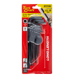 Image of a Tork Craft Hex Key Set 9pc Ball Point 1.5-10mm  Cr-V