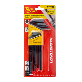 Image of a Tork Craft Hex Key Set 10pc Ball Point 1.5-10mm  Cr-V